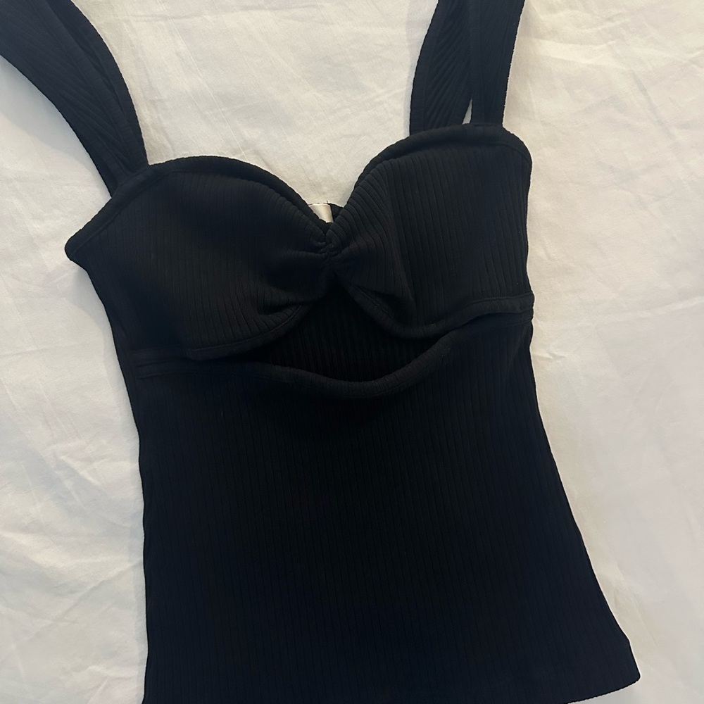 AGOLDE Black Ribbed Women's Cutout Top